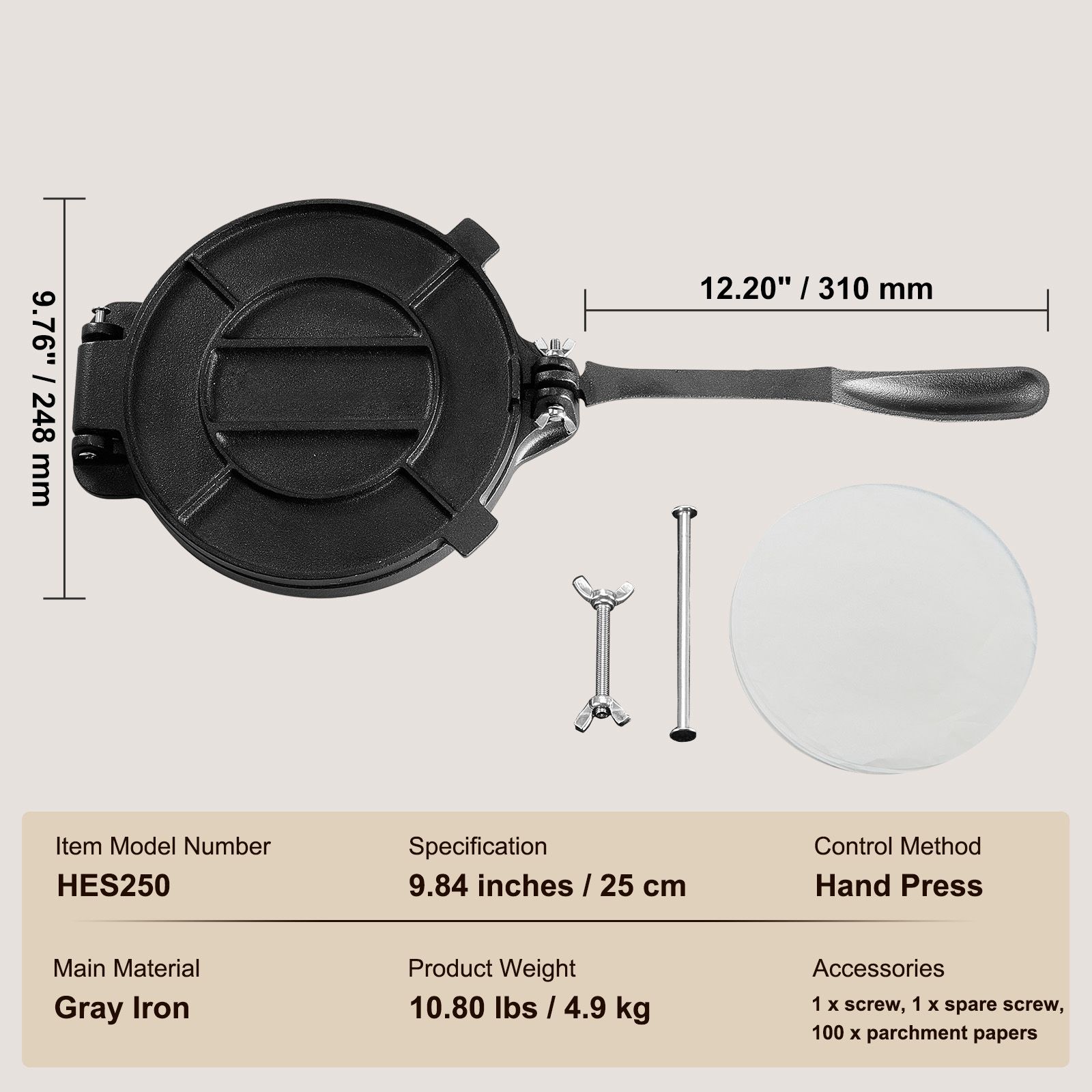 Pressa per Tortillas, 8 Pollic - Tortilla Press Cast recensione e prezzo